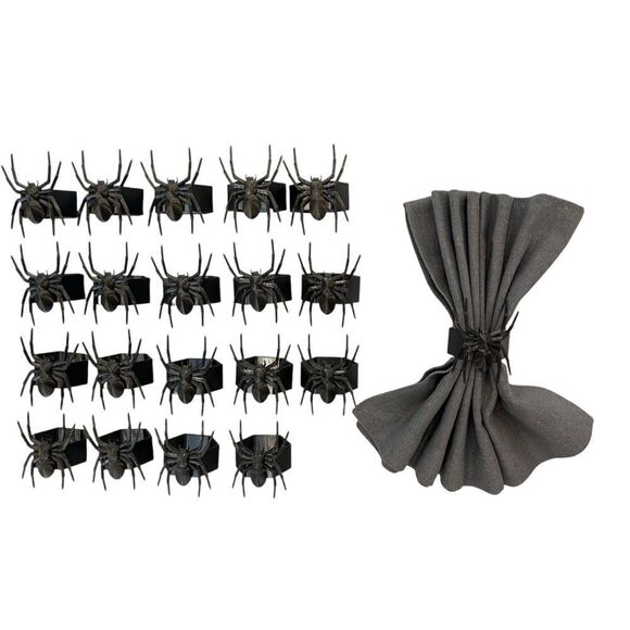 Hallowe'en Spooky Black Hexagon Spider Napkin Rings – Set of 20 - Picture 5 of 8